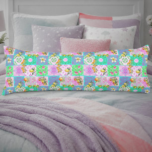 Chic Pink Sicilian Citrus Floral Tile Collage Body Cushion