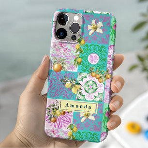 Chic Pink Sicilian Citrus Floral Tile Collage iPhone 15 Case