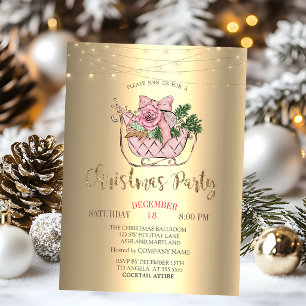 Chic Pink Sleigh,String Lights Gold Invitation