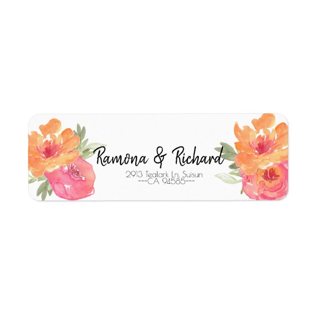 Chic Pink Spring Flower Wedding Return Label (Front)