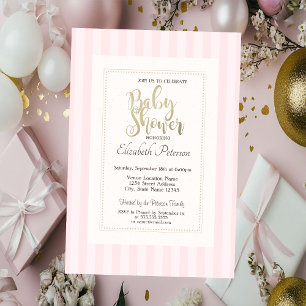 Chic Pink Striped Baby Shower Invitation