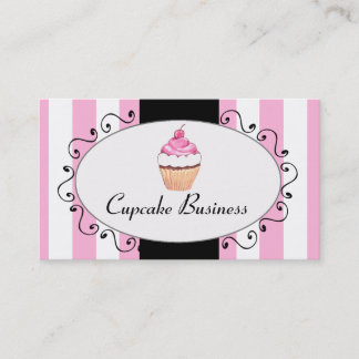 Chic Pink Stripes Cupcake Bakery Business Card