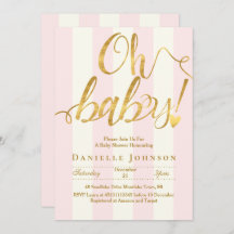 Chic pink stripes & gold foil baby shower