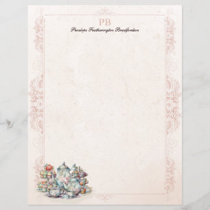 Chic Pink Tea Party Monogrammed Stationery Paper