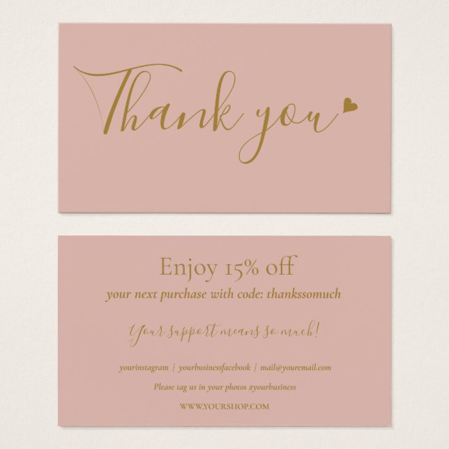 Chic Pink Thank You For Shopping Discount Card (Front & Back)