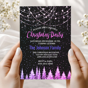Chic pink trees Christmas lights Invitation