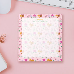 chic pink watercolor bee wildflowers pattern Name  Notepad