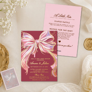 Chic Pink Watercolor Bow Baby Shower All-in-One