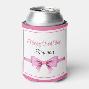 Chic Pink Watercolor Bow Sweet 16 Birthday Can Cooler
