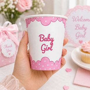 Chic Pink watercolor Clouds First Birthday Party Paper Cups