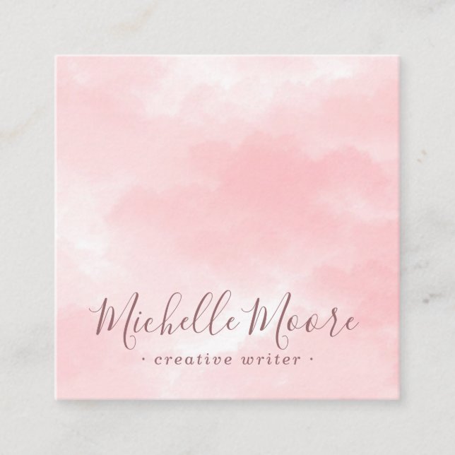 Chic pink watercolor elegant minimal professional square business card (Front)