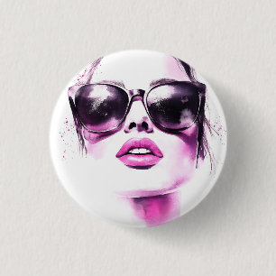 Chic Pink Watercolor Fashion Woman Sunglasses 3 Cm Round Badge