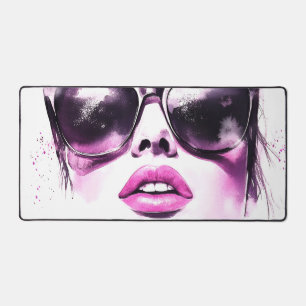 Chic Pink Watercolor Fashion Woman Sunglasses Desk Mat