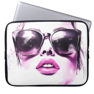 Chic Pink Watercolor Fashion Woman Sunglasses Laptop Sleeve
