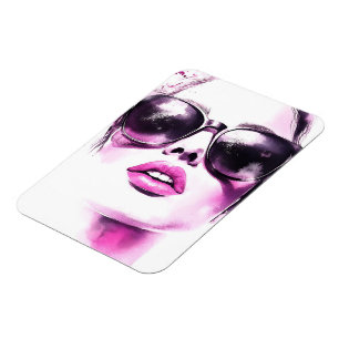 Chic Pink Watercolor Fashion Woman Sunglasses Magnet