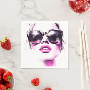 Chic Pink Watercolor Fashion Woman Sunglasses Napkin