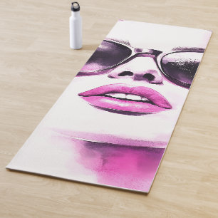 Chic Pink Watercolor Fashion Woman Sunglasses Yoga Mat