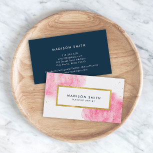 Chic Pink Watercolor Faux Gold Business Card