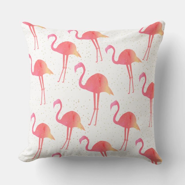 Chic Pink Watercolor Flamingo Pattern Cushion (Front)