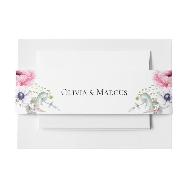 Chic Pink Watercolor Poppies Invitation Belly Band (Front Example)