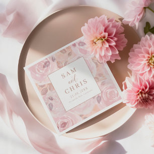 Chic Pink Watercolor Roses Wedding Napkin