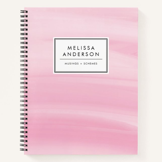 Chic Pink Watercolor Wash Modern Notebook (Front)