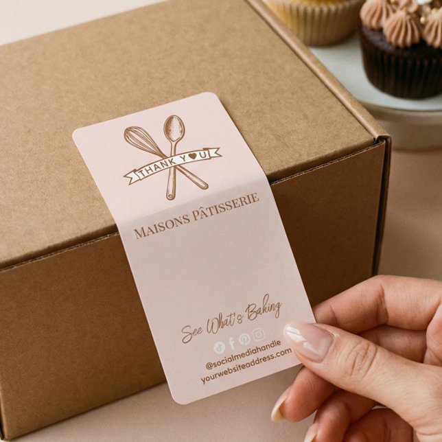 Chic Pink Whisk Spoon Thank You Bakery Box Seal (Chic Pink Whisk Spoon Thank You Bakery Box Seal Label)