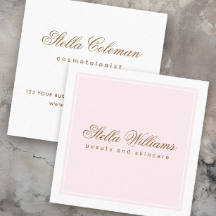 Chic pink white beauty skincare minimalist square business card