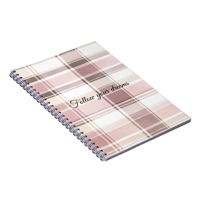Chic Pink White Cream Plaid Stripes   Notebook (Right Side)