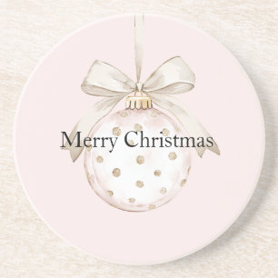 Chic Pink White Dots Bow Ornament Christmas Coaster