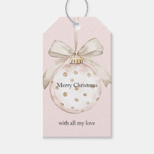 Chic Pink White Dots Bow Ornament Christmas Gift Tags