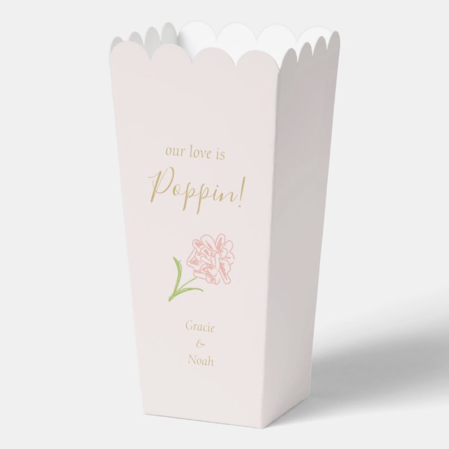 Chic Pink White Floral Rose Couple Popcorn  Favour Box (Front)