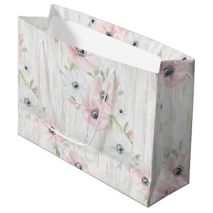 Chic Pink White Flowers Bridal Shower Large Gift Bag