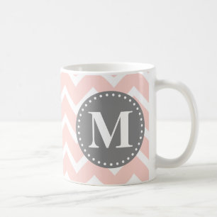 Chic Pink White Grey Zigzag Chevron Monogram Coffee Mug