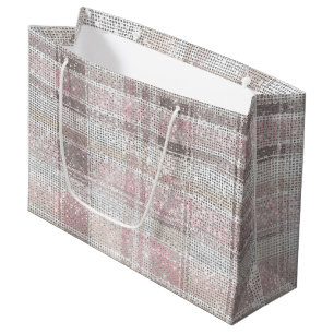 Chic Pink White Plaid Stripes Christmas Sparkle Large Gift Bag