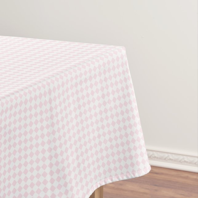 Chic Pink White Retro Home Decor Chequered Pattern Tablecloth (In Situ)