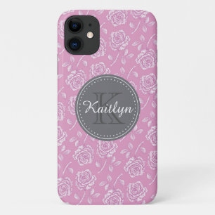 Chic Pink White Rose Pattern Case-Mate iPhone Case