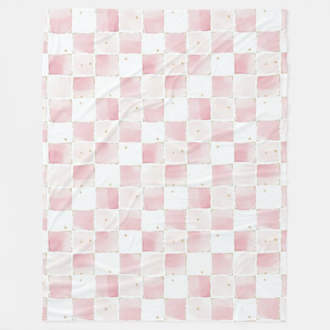 Chic Pink White Squares  Fleece Blanket (Front)