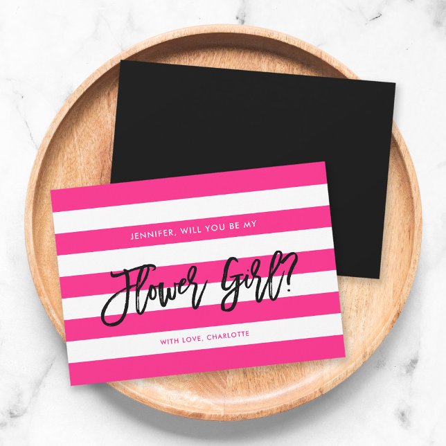 Chic Pink White Stripes Will You Be My Flower Girl Invitation (Creator Uploaded)