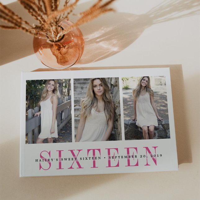 Chic Pink & White Sweet Sixteen Photo Guest Book (Creator Uploaded)