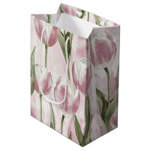 Chic Pink White Tulip Flowers Birthday Medium Gift Bag