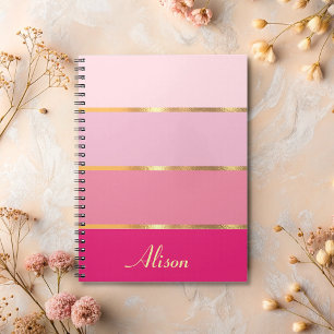 chic pink wide stripes gold Name Notebook