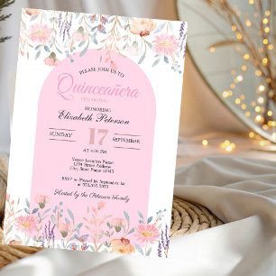 Chic Pink Wildflowers Your Photo Quinceañera  Invitation