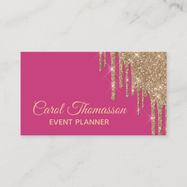 Chic Pink with Dripping Gold Business Card (Front)