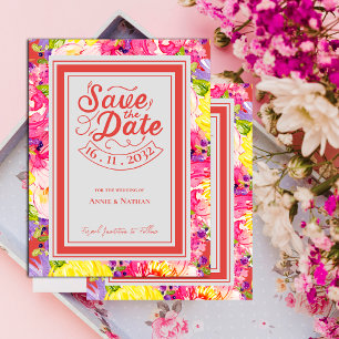 Chic Pink Yellow Flowers Bloom Floral  Wedding  Announcement Postcard