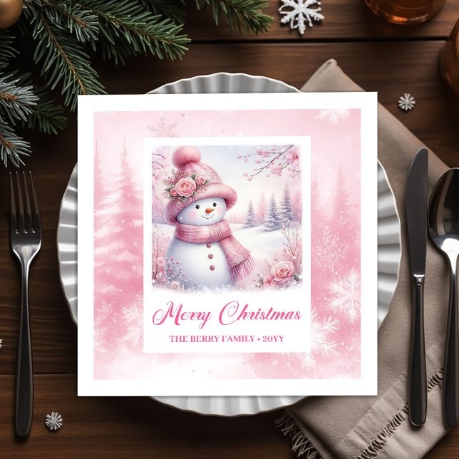 Chic Pinkmas Winter Forest Napkins Snowman Holiday (Pinkmas Winter Forest Napkins Snowman Holiday Design)