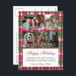Chic Plaid Christmas Custom 4 Photo Collage  Holiday Postcard<br><div class="desc">Perfect cute card for a fun holiday greeting! Hand made watercolor art for you! FULLY CUSTOMIZABLE! Click on “Personalise” above to edit the text on the front and add your own photos to the front and back. Click "edit using design tool" to adjust the fonts, colours and placements. (check my...</div>