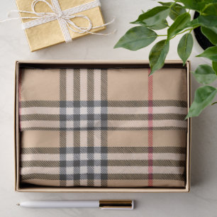 Chic Plaid Warm Tan Base White Black Brown Tartan Tissue Paper