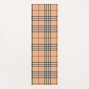 Chic Plaid Warm Tan Base White Black Brown Tartan Yoga Mat