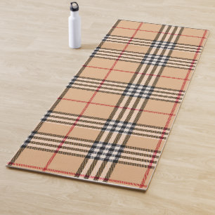 Chic Plaid Warm Tan Base White Black Brown Tartan Yoga Mat